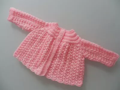 New Pink Hand Knitted Lacy Baby Cardigan • £6.50