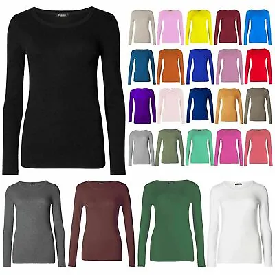 2 Pc Body Stretchy Top Long Sleeves Plain Casual T Shirt Round Or High Neck • £7.49