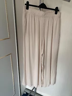 H&M Size L Natural Cream  Linen Look Pull On Wide Leg Trousers With Pockets • £5