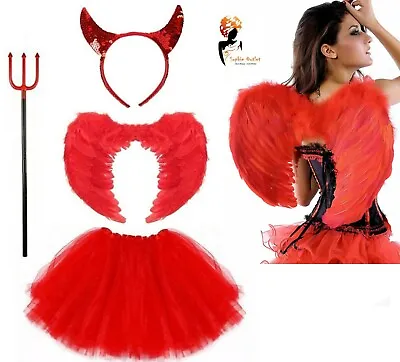 £12.99 • Buy RED DEVIL FEATHER HALLOWEEN TUTU COSTUME Girls Fancy Dress Party Outfit Lot