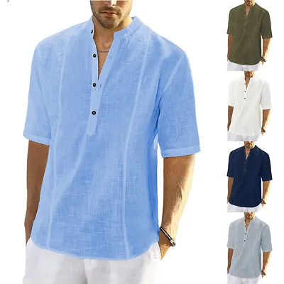 Men Summer Short Sleeve T-shirt Casual Loose Formal V-Neck Loose Tops Tunic Tee# • $4.72