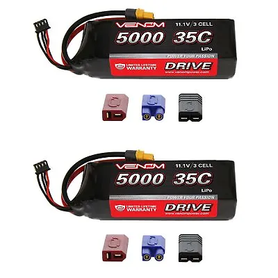 Venom 35C 3S 5000mAh 11.1V LiPo Battery With Universal Plug System X2 Packs • $169.98