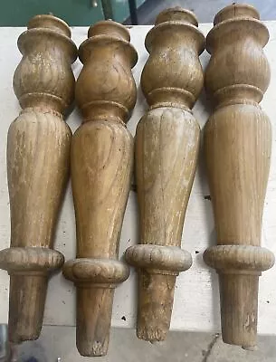 4 Architectural Salvaged Pine Turned Wood Table Legs Rustic Chippy 17” • $12.95