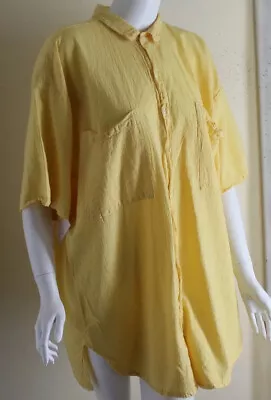 NWT Maria De Guadalajara 1X 2X FUN Lagenlook Cotton Gauze Yellow Tunic Shirt Top • $89.25