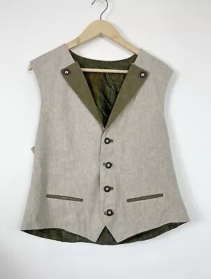 Vintage Waistcoat Vest Tyrol Dirndl Linen Blend Natural Medium M L • £4.99