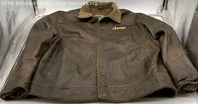 Burks Bay Men's Cedar Brown 'Jeep' Long Sleeve Collared Leather Jacket Size XL • $19.99