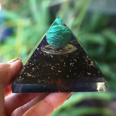 Entirely Zen Shungite & Malachite Sphere Orgone Pyramid XL 75mm 3 Inch EMF & 5G • $17