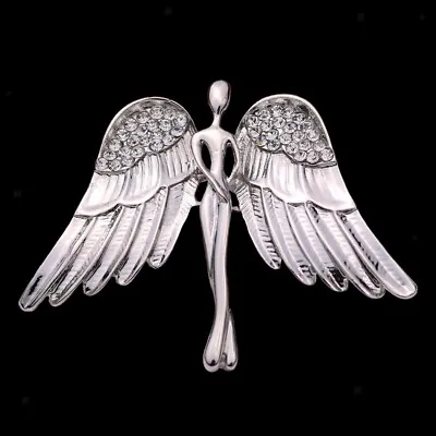 Elegant Angel Brooches Crystal Brooch Pin For Men Women - Silver • £5.23