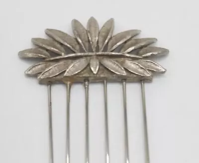 Vintage Art Deco Brushed Silver Tone Hair Comb Lift Pin Retro Leaf Floral Style  • $9.99