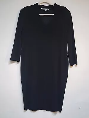 Exclusively Misook Women Black V Neck 3/4 Sleeve Acrylic Dress Sz XL • $74.99