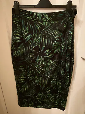 £14.99 • Buy Apricot Tropical Leaves Crepe Wrap Midi Skirt Black Green Size M Medium 8 10 12