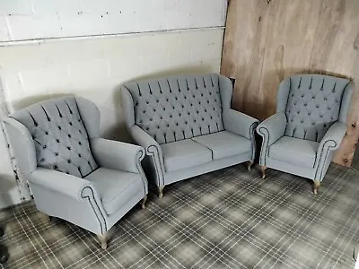 Chesterfield New Queen Anne Set High Back Wing Sofa And Chair. Rare Furniture • £849