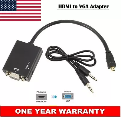 Mini HDMI To VGA Converter Adapter With Audio Output For Camera HDTV Computer • $8.99