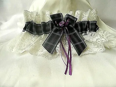 Scottish Tartan Pride Of Scotland Ribbon With White Or Ivory Lace Wedding Garter • £8.99