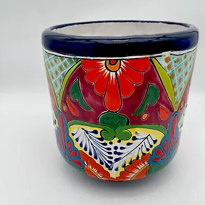 Talavera Cylinder Planter Pot Mexican Pottery Home Decor Multicolor Handmade 11” • $125