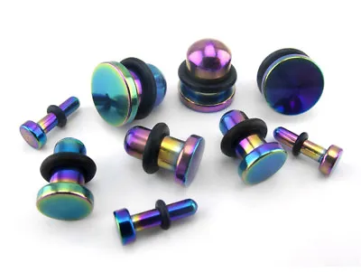 Bullet Plugs Rainbow Pvd Steel Single Flare Ear Septum Stretchers 1.6mm - 10mm • £3