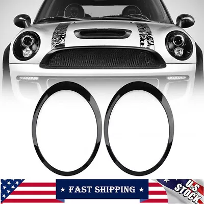 Pair Glossy Black Headlight Trim Ring Bezel Cover For Mini Cooper R55 R56 07-15 • $24.95