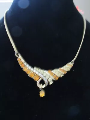 Vintage Yellow & Gold Rhinestone Necklace By Coro • $15