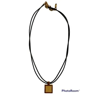 Misaki Mother Of Pearl Soft Leather Cord Necklace W/ Square Gold Pendant 15”-17” • $53