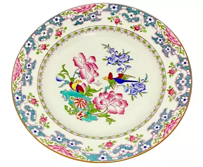 Minton England W.H. Plummer & Co Floral Bird Rimmed 10” Dinner Plates Set Of 7 • $519