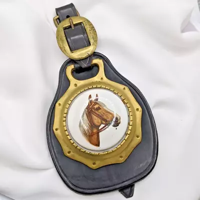 Brass Horse Medallion Vintage Porcelain Stallion Mare Mount Martingale Parade • $26.99