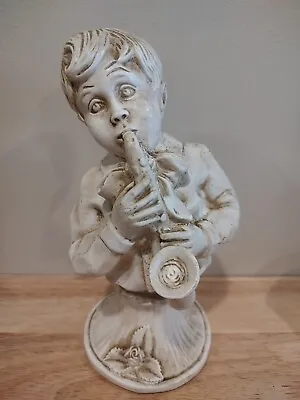 J Kendrick Universal Statuary Corp Chicago Bust Statue Saxophone Boy 1971 **Wear • $15.29