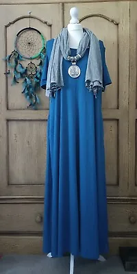 Blue Cotton Mix  Cold Shoulder Jersey Lagenlook Pocket Dress 2XL ❗smaller ??❗ • £4.99