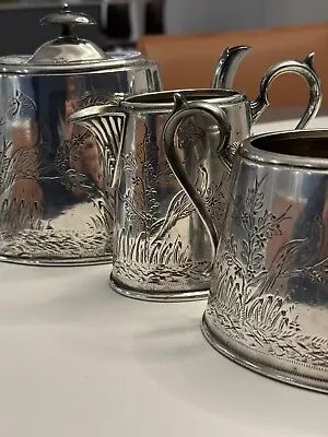 Antique British Edwardian Sheffield Silver Plated Teapot Set Estate Rare Find UK • £99.99