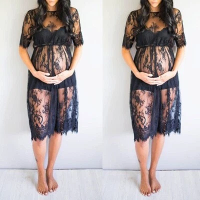 $16.99 • Buy Clothes Fancy Short Pregnancy Dress Women's Photography Sleeve Lace Maternity