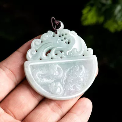 Natural Jewelry Necklace Burmese Jadeite Dragon Pendant Jade Choker Energy • £25.78