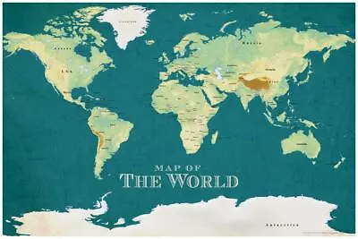 ProMaps Map Of The World Vintage Style Blue Art Print Poster 24x36 Inch • $13.98