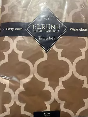 Vtg Elrene Tablecloth Flannel Back Vinyl Brown 60  Round Wedding • $10