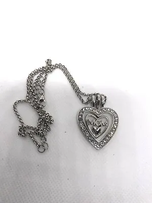 Silver Tone Crystal Rhinestone Heart MOM Pendant Necklace  • $10