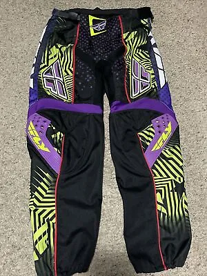 FLY RACING F-16 PANTS - Black/PURPLE/GREEN - MX/BMX/ATV MODEL VINTAGE SIZE 34 • $69.99