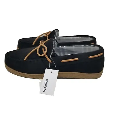 Sonoma Black Moccasin Slippers Mens Size XL Mens 12 13 Comfort Lined Hard Bottom • $5