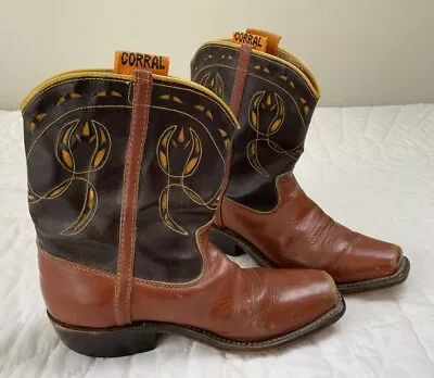 Vintage Cowboy Boots Corral Brown Leather Children • $59