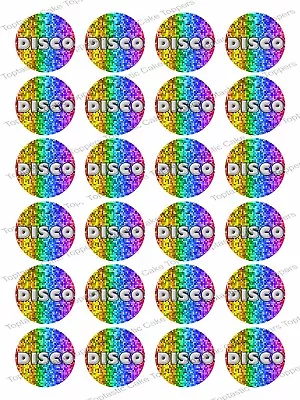24 Disco 1.5  Edible Icing Cupcake Fairy Cake 70s 80s 90s Party Bun Toppers • £4.65