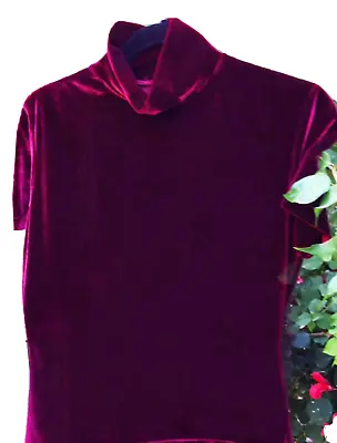 Sweater Women Small Red Maroon Burgundy Wine Short Sleeve Velour Stretch Spandex • $14.39