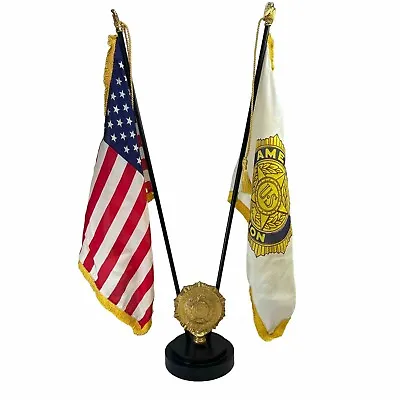 Vintage American Legion Desktop Dual Flag Holder Display W/ Medal Annin & Co. NY • $89.99