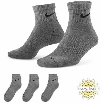 Nike Performance Cotton Lightweight Ankle Socks - 3 Pairs GRAY Large 8.5-12 • $13.99