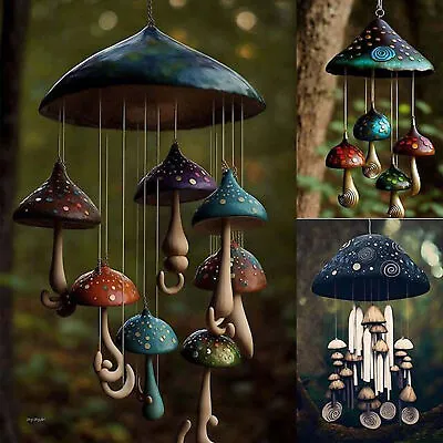 2023 Durable Garden Pendant Colorful Mushrooms Charm Wind Chimes Outdoor Decor • £21.83