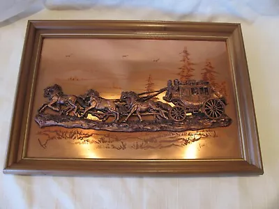 Vintage 1976 JOHN LOUW SIGNED 3D COPPER WALL ART US MAIL STAGECOACH • $21