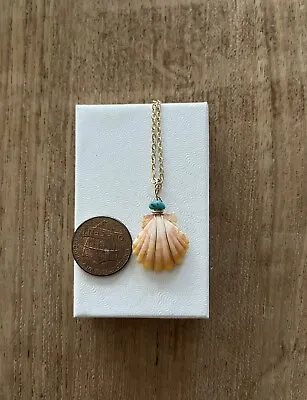 Hawaiian 🌺 Sunrise Shell With Turquoise 14k Gold Filled Necklace And Wired • $89