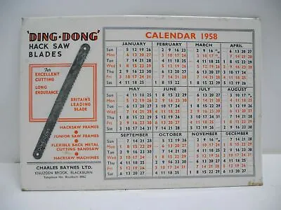 Vintage 1958 ' Ding Dong ' Hack Saw Blades Hardware Store Counter Display Sign • $27.95