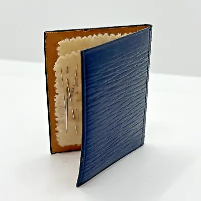 Vintage Sewing Needle Book Black/Navy Blue LEATHER Felt Needle Pages • $15