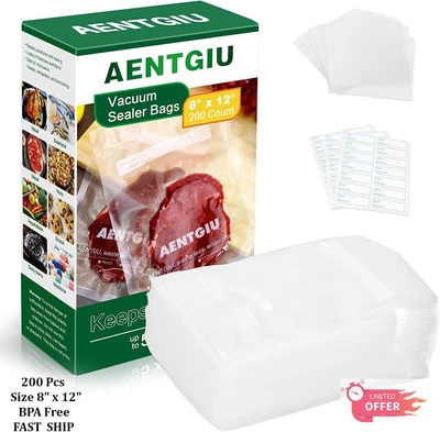 $23.85 • Buy 200 Quart 8 X12  Embossed Vacuum Sealer Bag Food Saver Storage Package