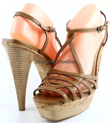 $149 MAX STUDIO RIANNA Tan Leather Designer Platform Strappy Heel Sandals 10 • $54.99