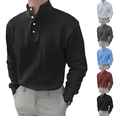 £10.06 • Buy UK Man Plain Button High Neck Shirts Long Sleeve Casual Autumn Shirt Blouse Tops