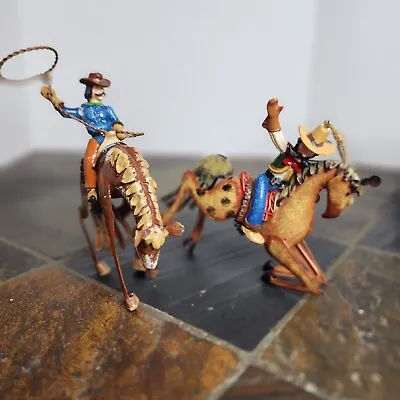 Vintage Cowboys Ornament Horses Hand Painted Tin Metal Christmas  • $17.95