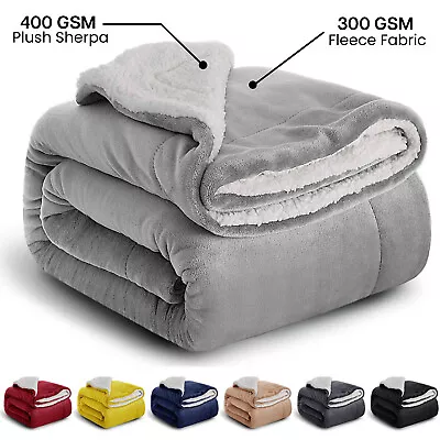 Large Sherpa Fleece Blanket 400 Gsm Super Soft Reversible Warm Sofa Bed Throws • $23.51